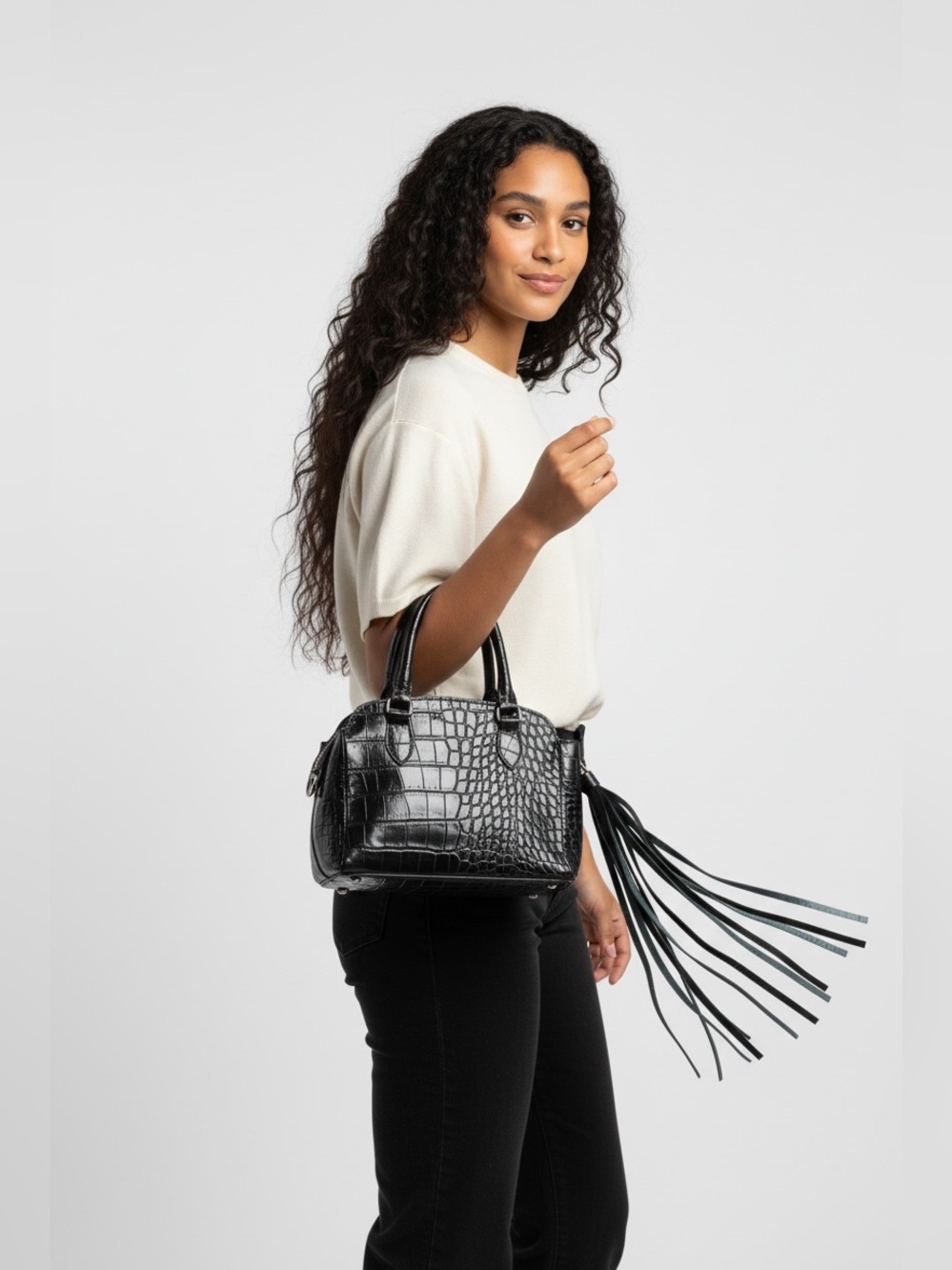 ARCA made in Italy embossed Small Fringe Tote